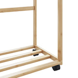 Clothes Rack with Shelves and Wheels 90x35x155 cm Bamboo - Low Angle