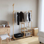 Clothes Rack with Shelves and Wheels 100x38x175.5 cm Bamboo