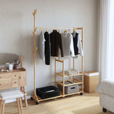 Clothes Rack with Shelves and Wheels 100x38x175.5 cm Bamboo - Front View