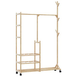 Clothes Rack with Shelves and Wheels 100x38x175.5 cm Bamboo