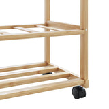 Clothes Rack with Shelves and Wheels 100x38x175.5 cm Bamboo - Low Angle