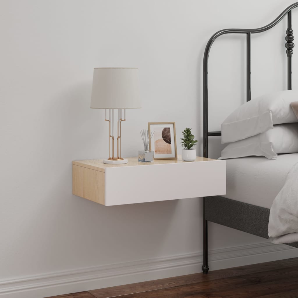 Wall-mounted Bedside Cabinet with LED White&Sonoma Oak