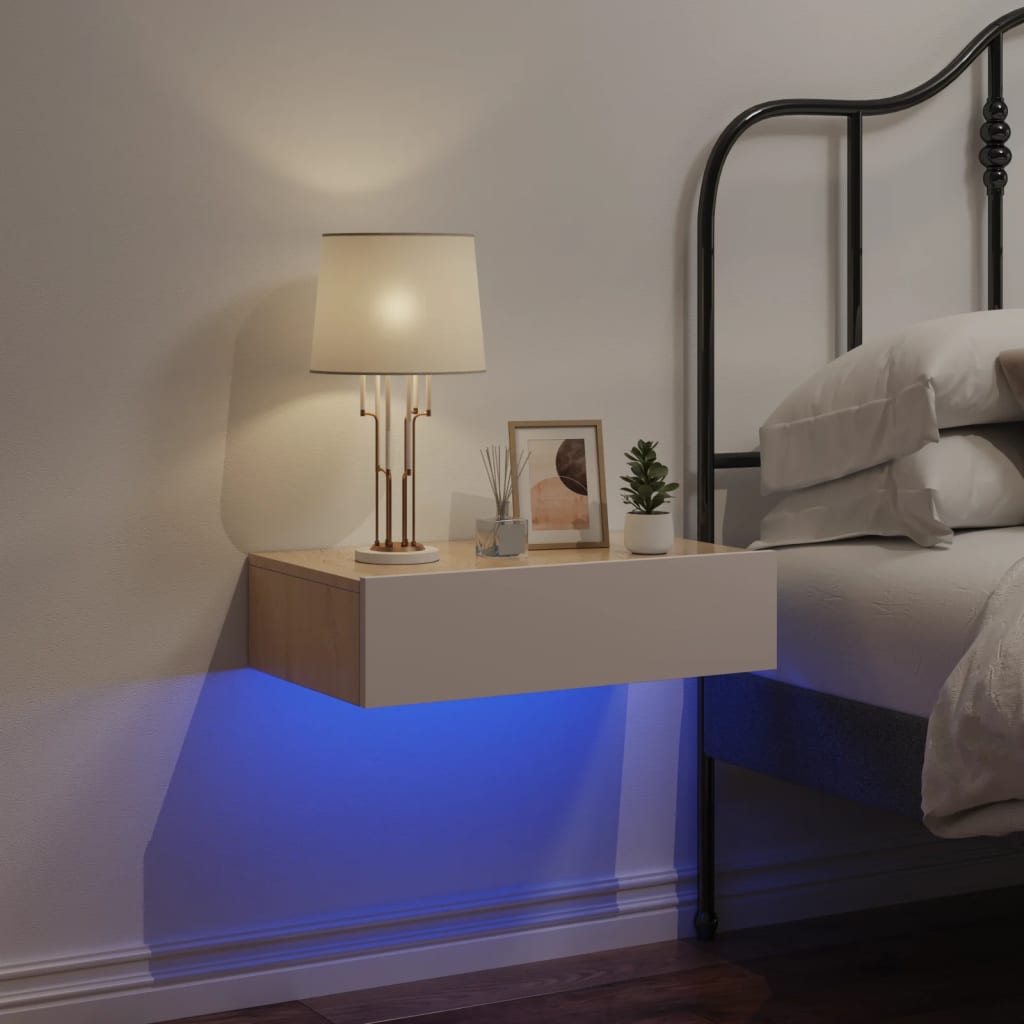 Wall-mounted Bedside Cabinet with LED White&Sonoma Oak
