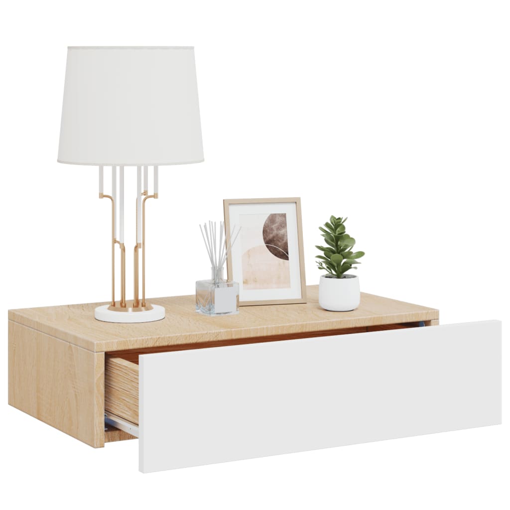 Wall-mounted Bedside Cabinet with LED White&Sonoma Oak