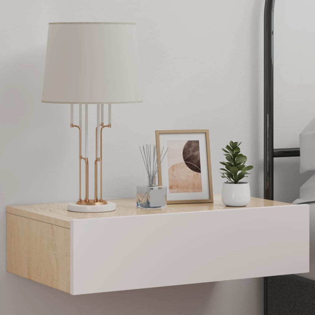 Wall-mounted Bedside Cabinet with LED White&Sonoma Oak
