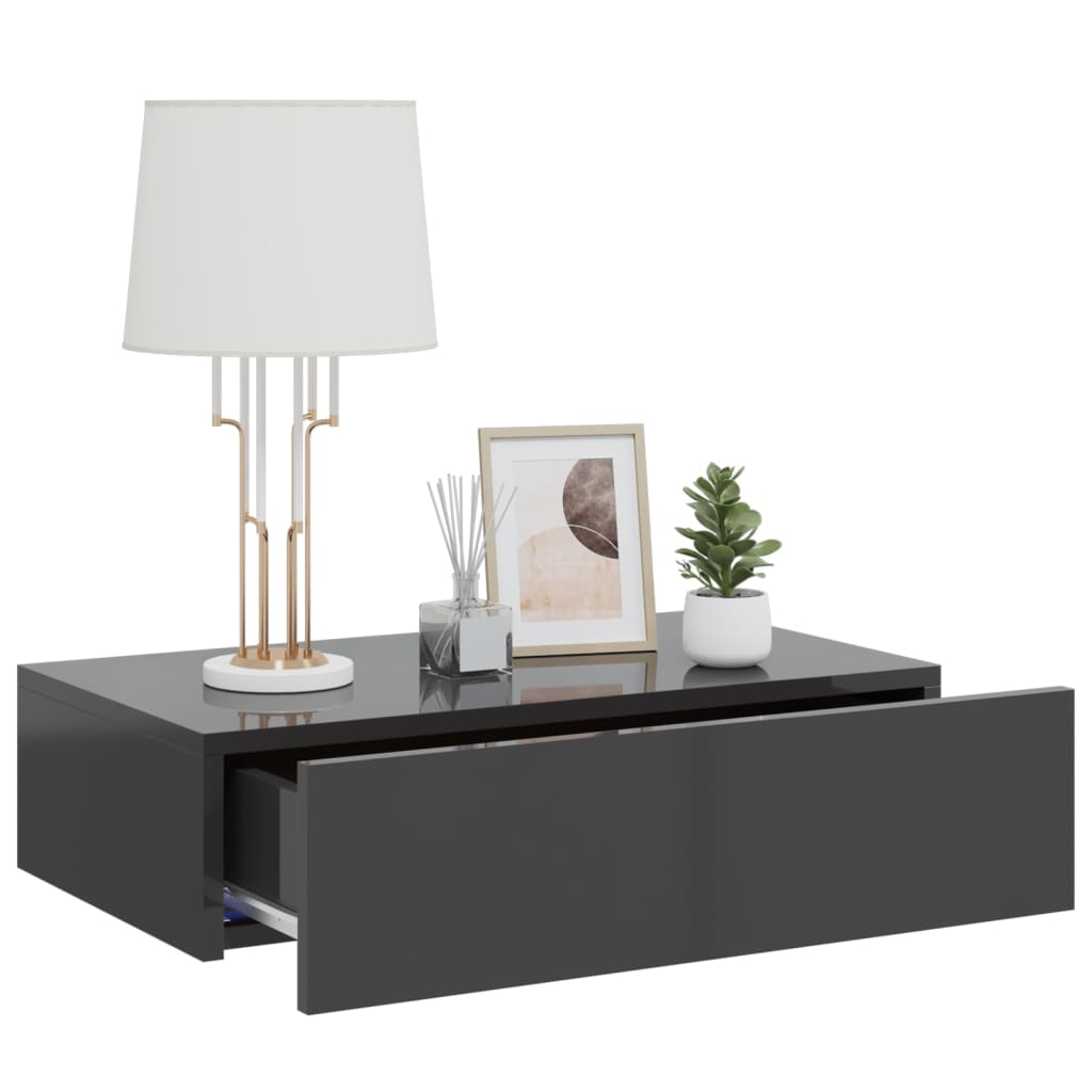 Wall-mounted Bedside Cabinet with LED High Gloss Grey