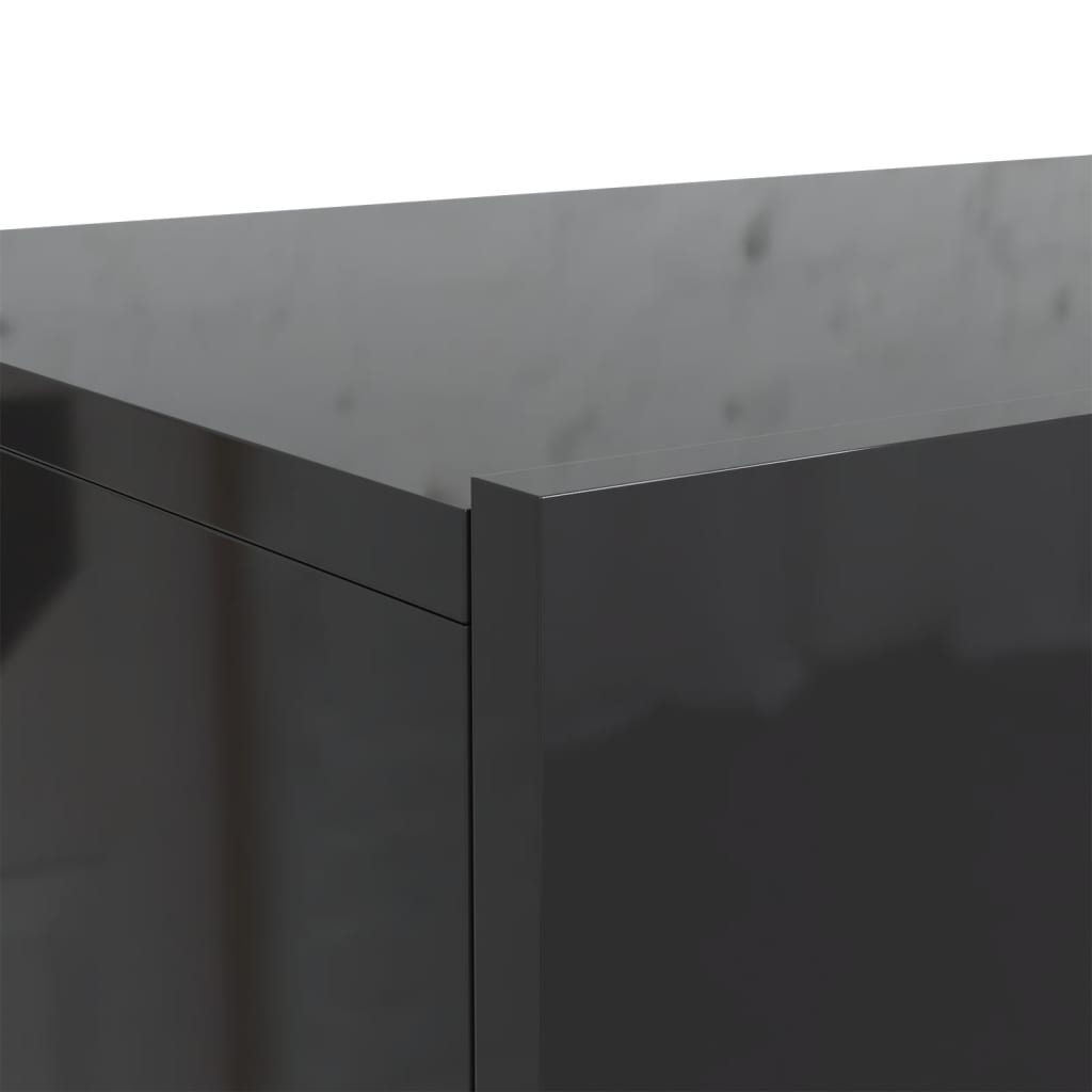 Wall-mounted Bedside Cabinet with LED High Gloss Grey