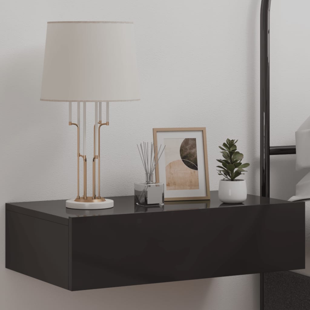Wall-mounted Bedside Cabinet with LED High Gloss Grey