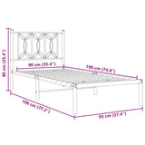 Metal Bed Frame without Mattress with Headboard Black 90x190 cm