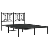 Metal Bed Frame without Mattress with Headboard Black 135x190 cm - Side View