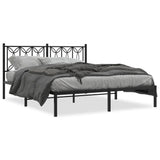 Metal Bed Frame without Mattress with Headboard Black 150x200 cm - Front View