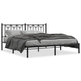 Metal Bed Frame without Mattress with Headboard Black 183x203 cm King - Front View