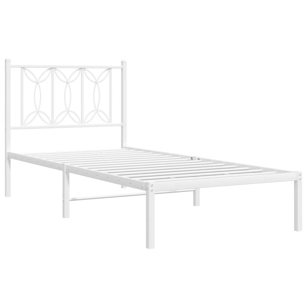 Metal Bed Frame without Mattress with Headboard White 90x190 cm