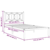 Metal Bed Frame without Mattress with Headboard White 107x203 cm King Single - Low Angle