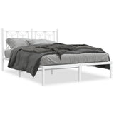 Metal Bed Frame without Mattress with Headboard White 135x190 cm - Front View
