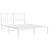 Metal Bed Frame without Mattress with Headboard White 135x190 cm - Side View