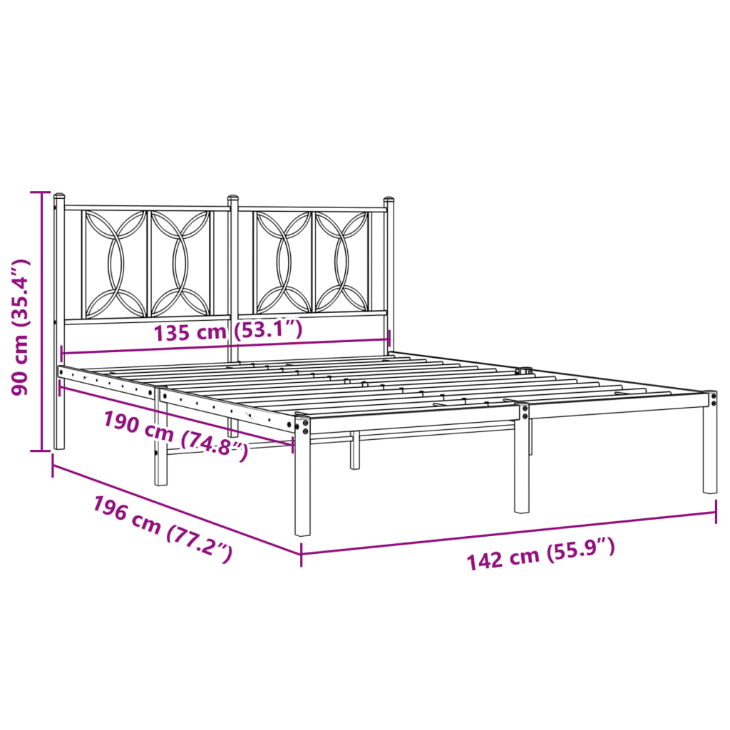Metal Bed Frame without Mattress with Headboard White 135x190 cm