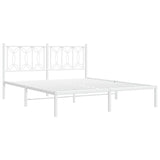 Metal Bed Frame without Mattress with Headboard White 150x200 cm - Side View