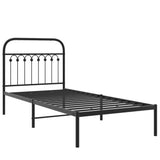 Metal Bed Frame without Mattress with Headboard Black 90x190 cm - Side View