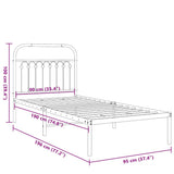 Metal Bed Frame without Mattress with Headboard Black 90x190 cm - Low Angle