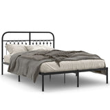 Metal Bed Frame without Mattress with Headboard Black 135x190 cm - Front View