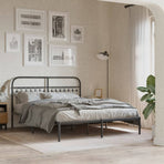 Metal Bed Frame without Mattress with Headboard Black 150x200 cm