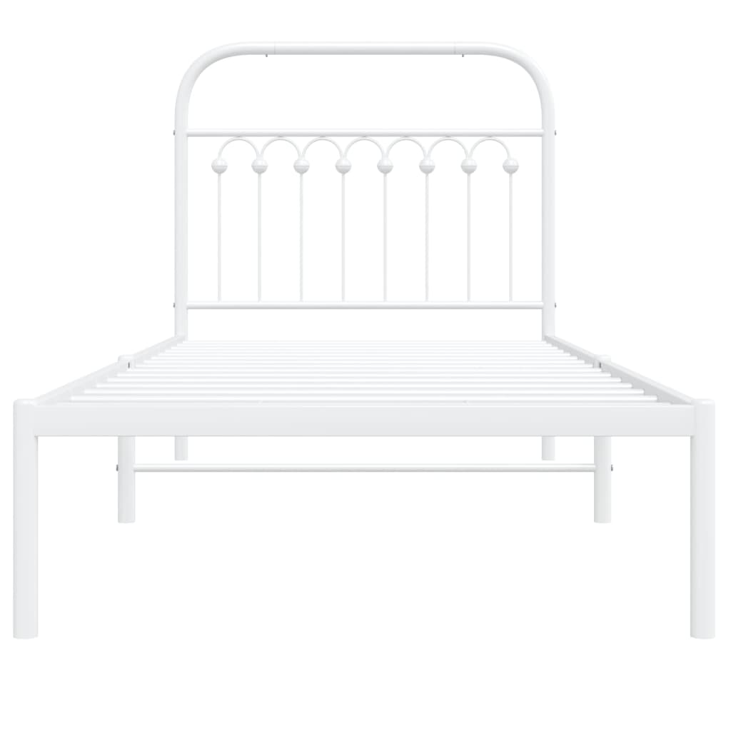 Metal Bed Frame without Mattress with Headboard White 90x190 cm