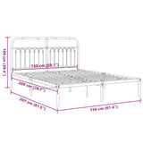 Metal Bed Frame without Mattress with Headboard White 150x200 cm