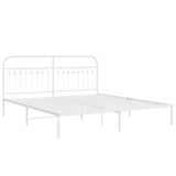 Metal Bed Frame without Mattress with Headboard White 183x203 cm King - Side View