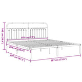 Metal Bed Frame without Mattress with Headboard White 183x203 cm King