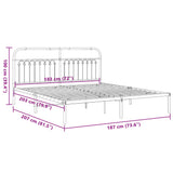 Metal Bed Frame without Mattress with Headboard White 183x203 cm King - Low Angle