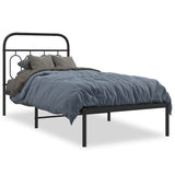 Metal Bed Frame without Mattress with Headboard Black 90x190 cm - Front View