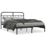 Metal Bed Frame without Mattress with Headboard Black 135x190 cm - Front View