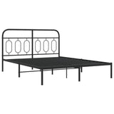Metal Bed Frame without Mattress with Headboard Black 135x190 cm - Side View