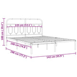 Metal Bed Frame without Mattress with Headboard Black 135x190 cm