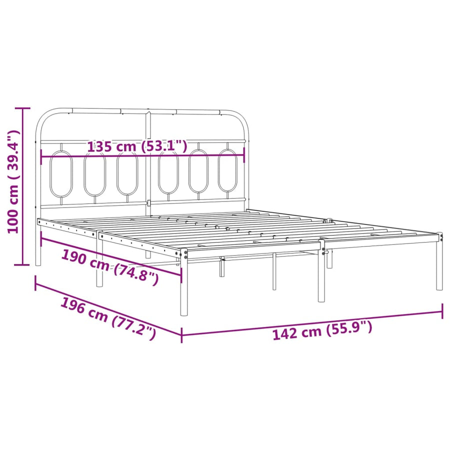 Metal Bed Frame without Mattress with Headboard Black 135x190 cm