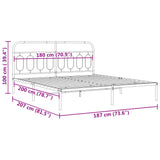 Metal Bed Frame without Mattress with Headboard Black 183x203 cm King - Low Angle