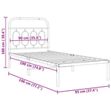 Metal Bed Frame without Mattress with Headboard White 90x190 cm