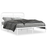 Metal Bed Frame without Mattress with Headboard White 135x190 cm - Front View