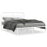 Metal Bed Frame without Mattress with Headboard White 150x200 cm - Front View