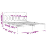 Metal Bed Frame without Mattress with Headboard White 183x203 cm King