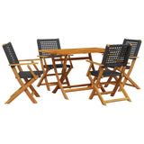 5 Piece Garden Dining Set Black Poly Rattan and Solid Wood - Front View