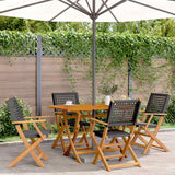 5 Piece Garden Dining Set Black Poly Rattan and Solid Wood