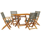 5 Piece Garden Dining Set Grey Poly Rattan and Solid Wood - Front View