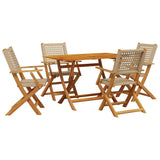5 Piece Garden Dining Set Beige Poly Rattan and Solid Wood - Front View