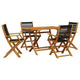 5 Piece Garden Dining Set Black Polypropylene and Solid Wood - Front View