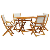 5 Piece Garden Dining Set Cream White Fabric and Solid Wood - Front View
