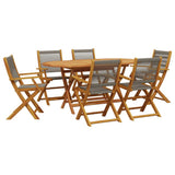 7 Piece Garden Dining Set Grey Polypropylene and Solid Wood - Front View