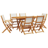 7 Piece Garden Dining Set Cream White Fabric and Solid Wood - Front View