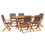 7 Piece Garden Dining Set Anthracite Fabric and Solid Wood - Front View